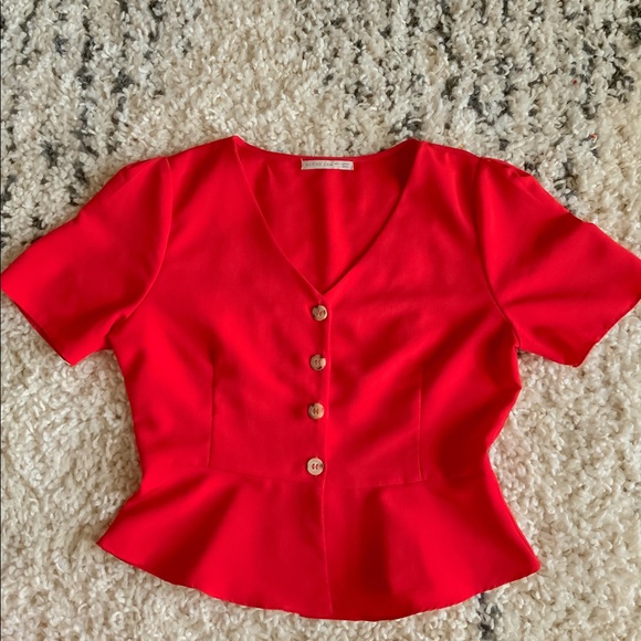 SOLD Red Button Up Retro Blouse - Picture 2 of 6